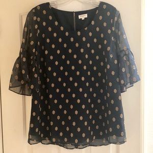 Cost Plus World Market Festive Navy Gold Blouse